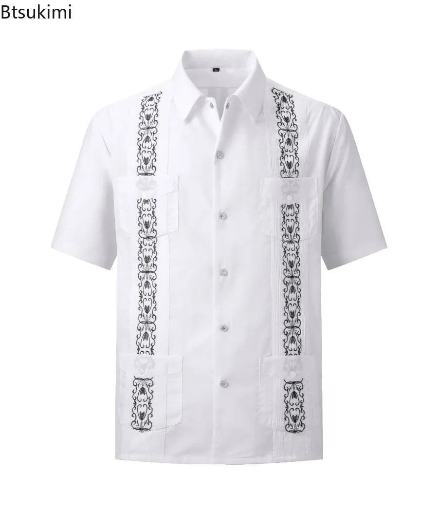 2026 Men's Guayabera Shirts Zipper Lapel Traditional Casual Short Sleeve Shirt F gallery