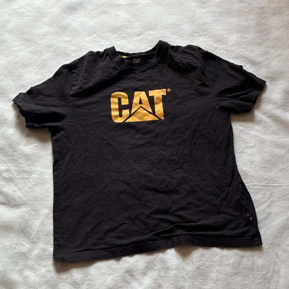 CAT Men’s Black Logo Graphic Print Crew Neck Short Sleeve T-Shirt Size L