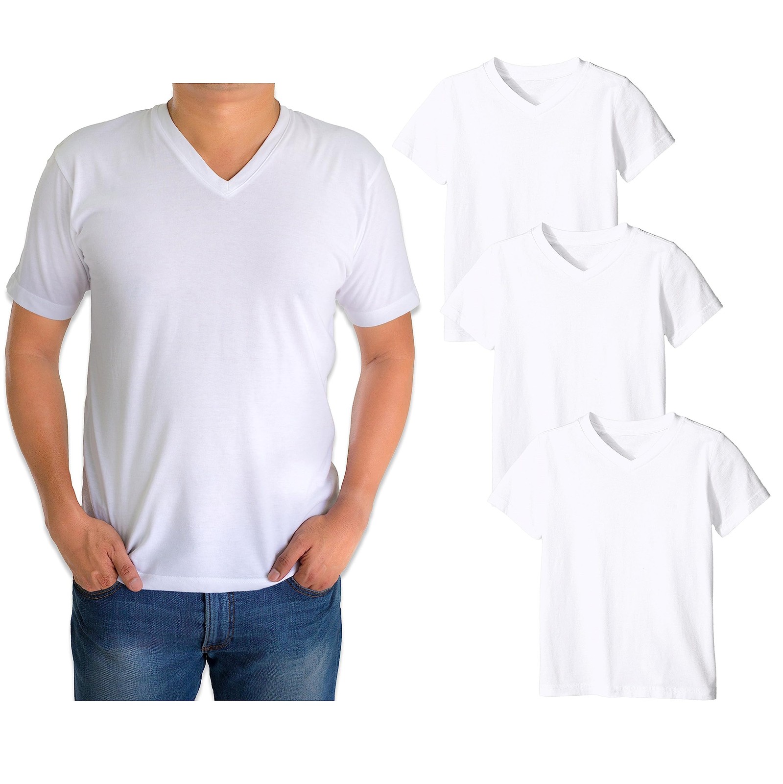 Classic Men's White Short Sleeve Undershirts V Neck T Shirt - Multi & Bulk Wh... gallery