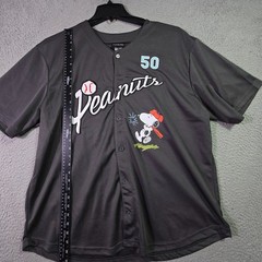 Peanuts® Snoopy Baseball Jersey shirt Mens XL Black Charlie Brown Button Up NWT