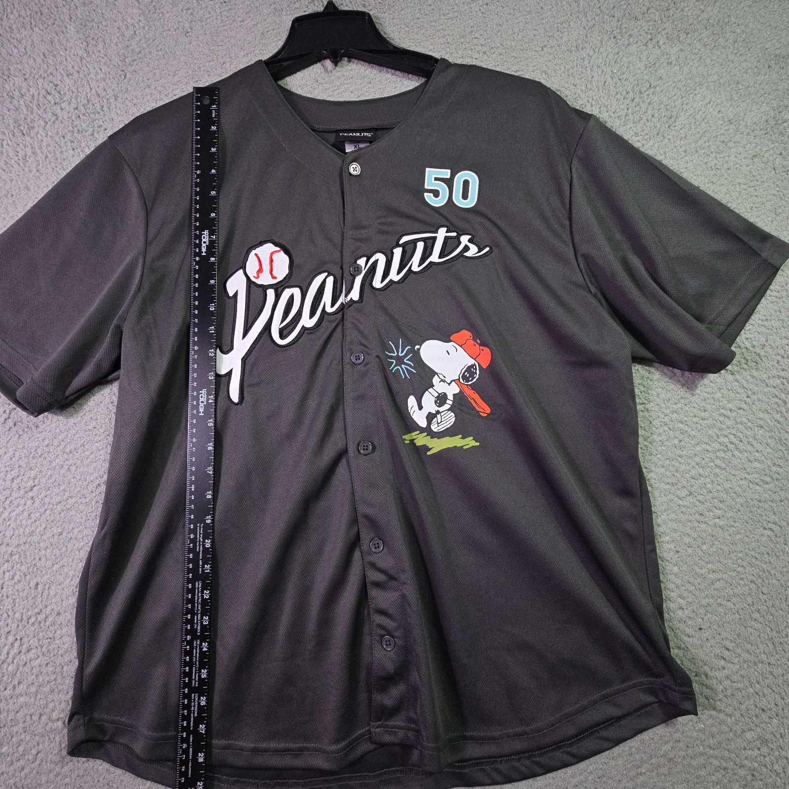 Peanuts® Snoopy Baseball Jersey shirt Mens XL Black Charlie Brown Button Up NWT gallery