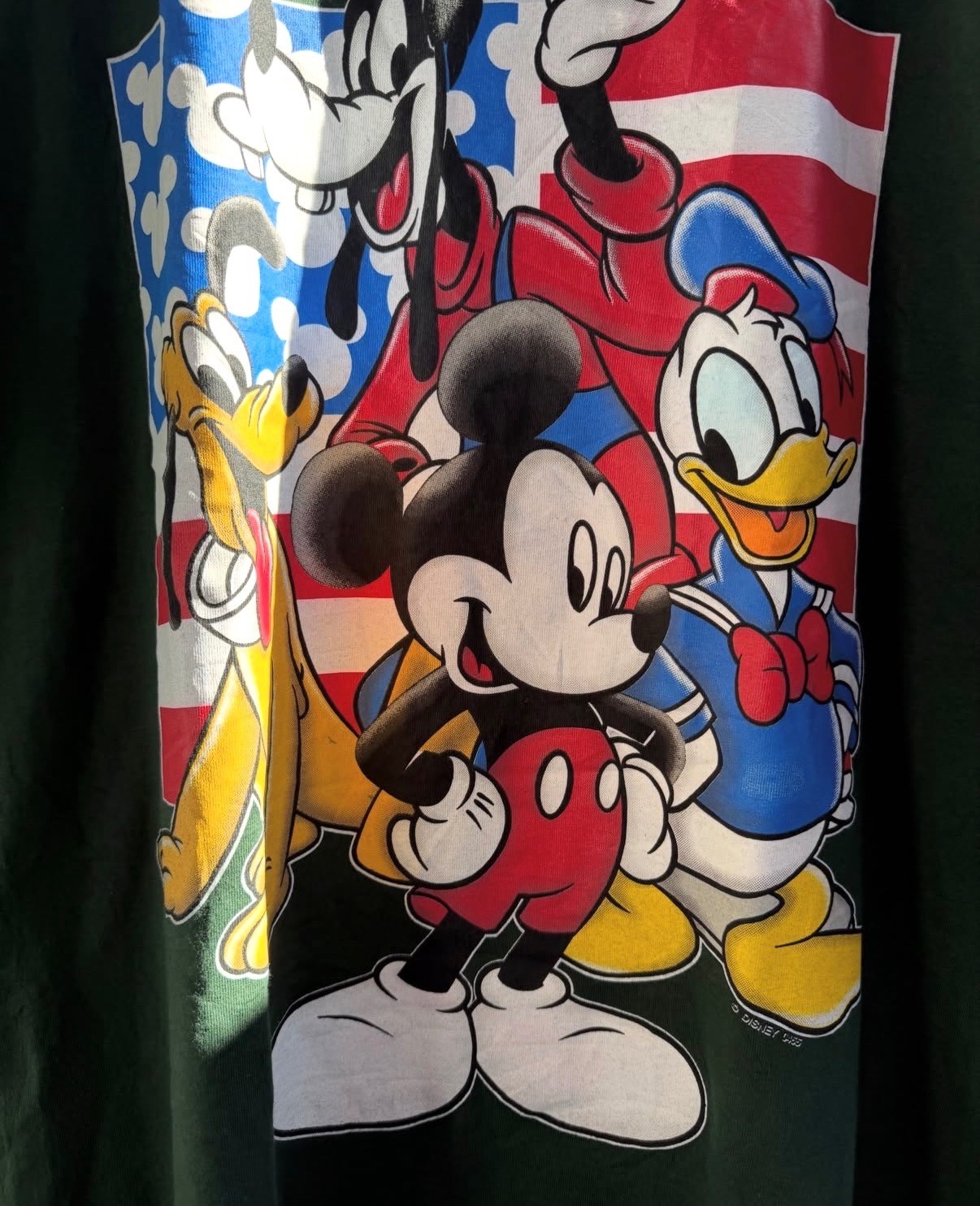 Vintage 90s Disney Mickey Mouse & Friends USA Flag Graphic T-Shirt Green XL gallery