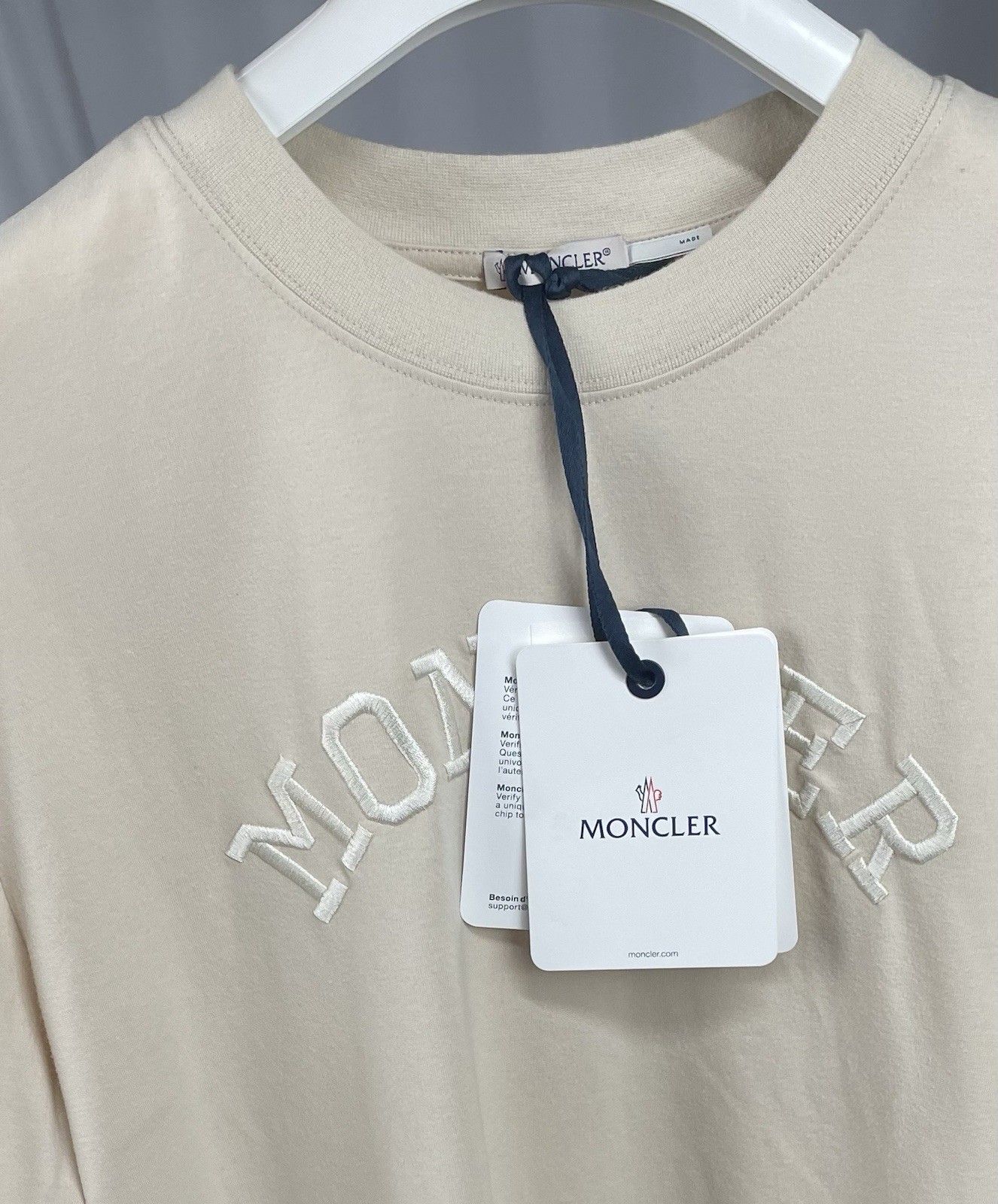 Moncler Small Men's Cream Short-Sleeve Shirt Embroidered Logo New NWT gallery