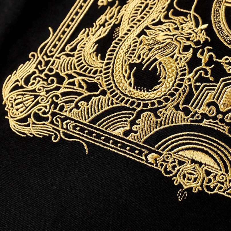 Men Embroidered Dragon T Shirt Chinese Style Streetwear Crew Neck Summer Tee Top gallery