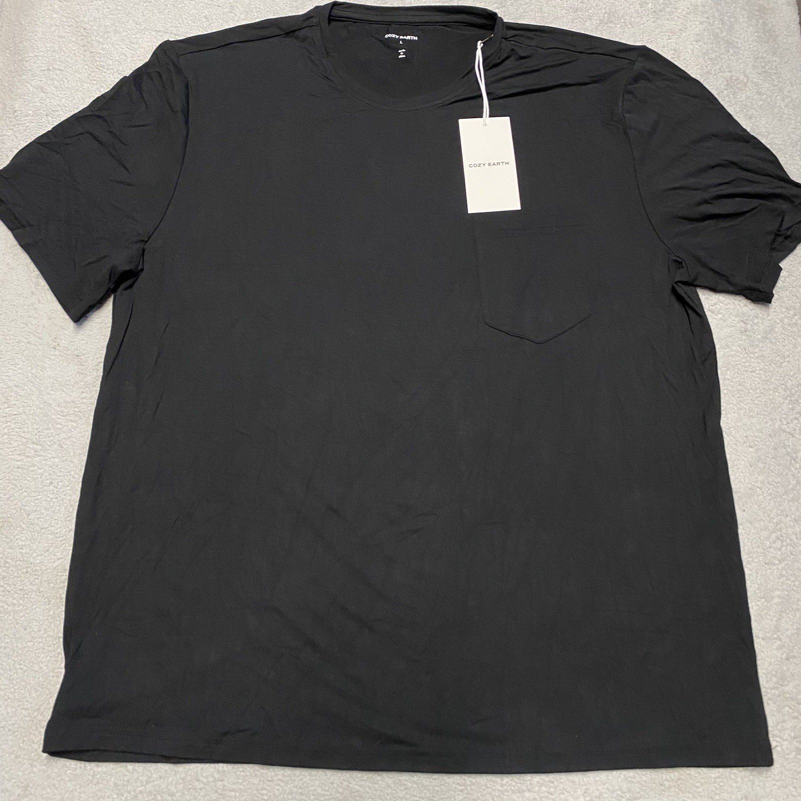 Cozy Earth Bamboo T Shirt Mens Large Black Pocket Stretch Knit Lounge NEW