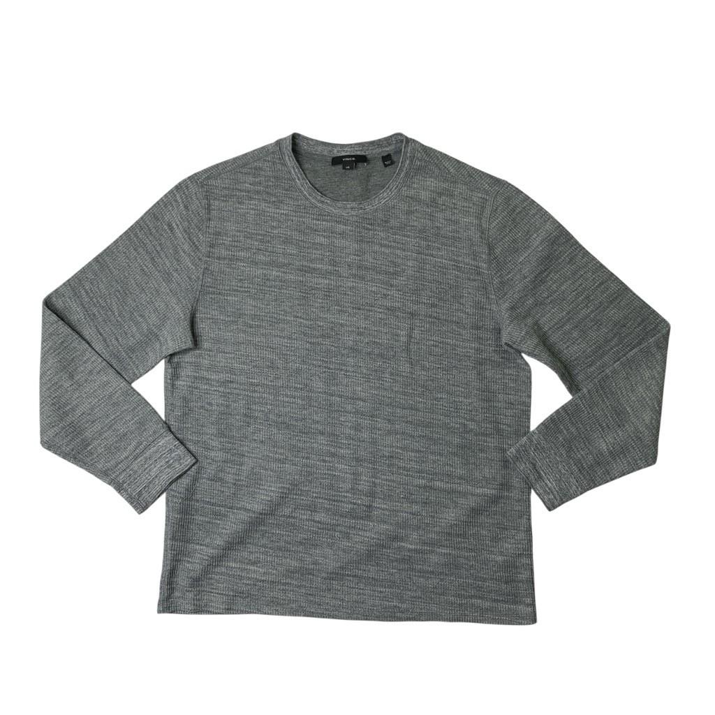 Vince Shirt Mens L Large Gray Thermal Knit Cotton Blend Crew Neck Long Sleeve gallery