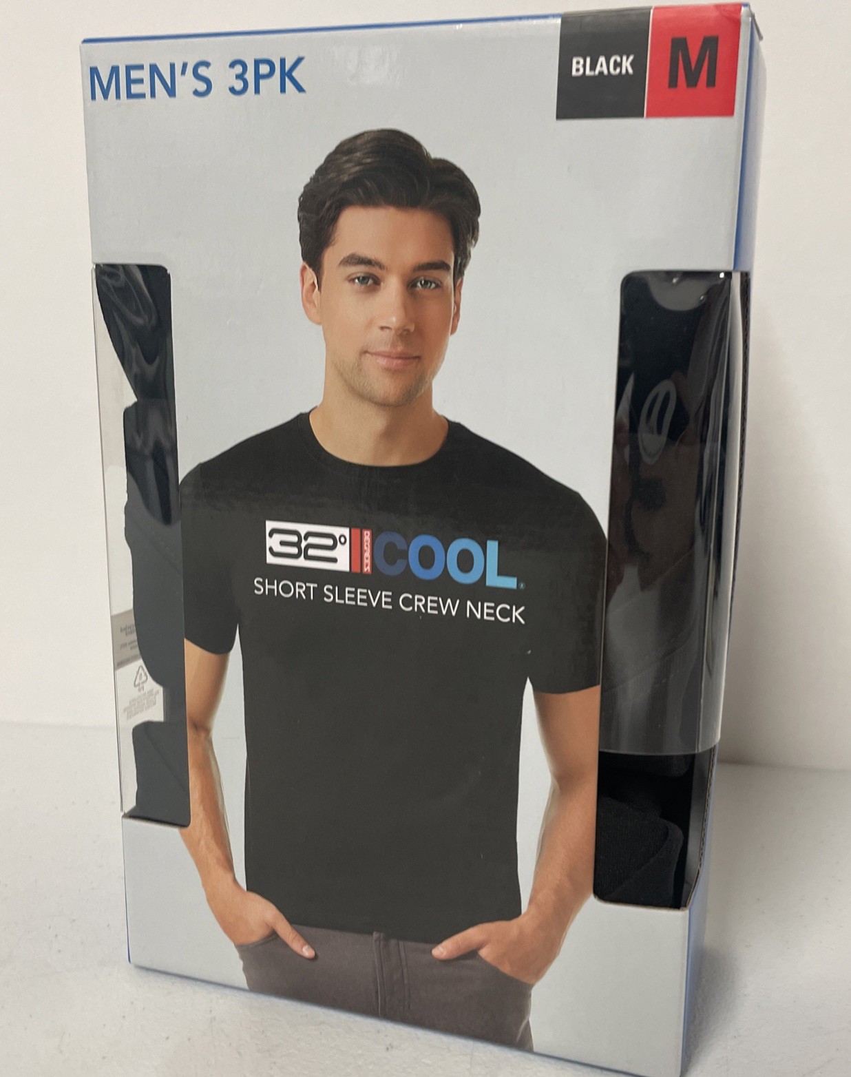 32 Degrees Cool Men’s 3 Pack Short Sleeve Crew Neck Tee T-Shirt BLACK MEDIUM Dry