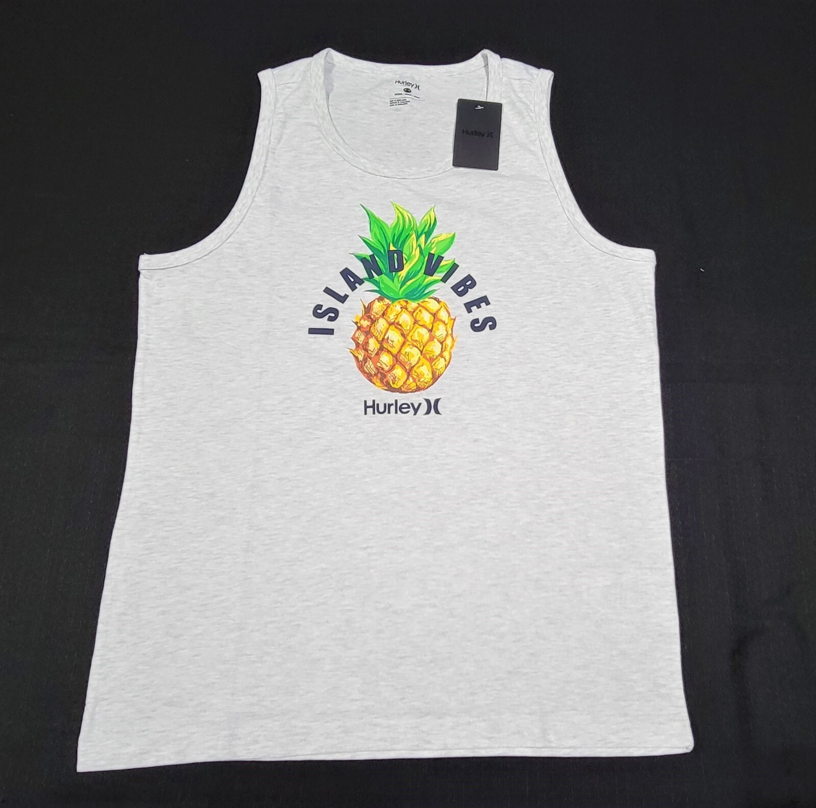 Hurley Men’s The One & Only Graphic Tank Top Island Vibes Pineapple Tank -gray