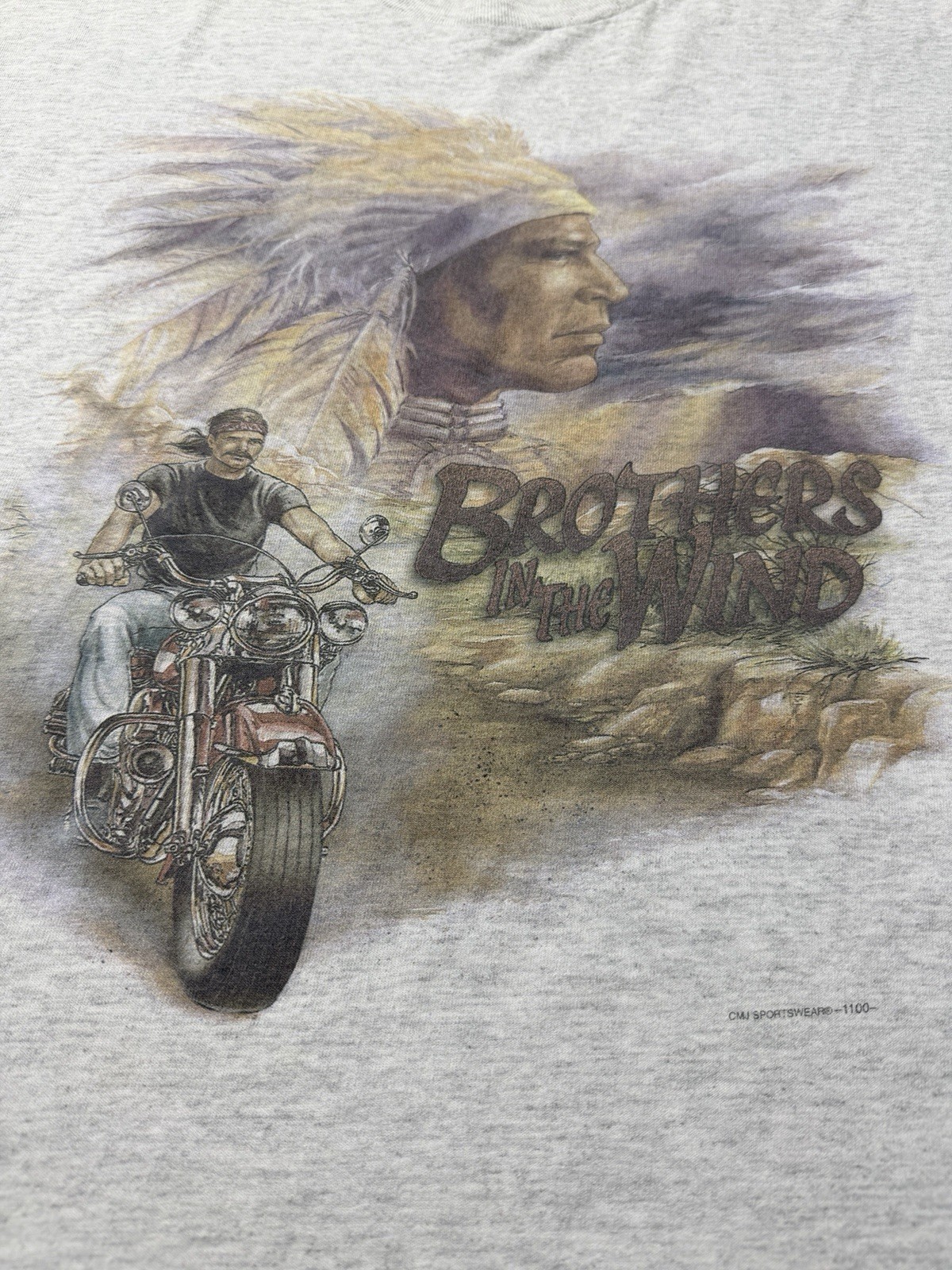 VTG CMJ Mens XL Brothers In The Wind Motorcycle Biker Indian Graphic Shirt 90s gallery