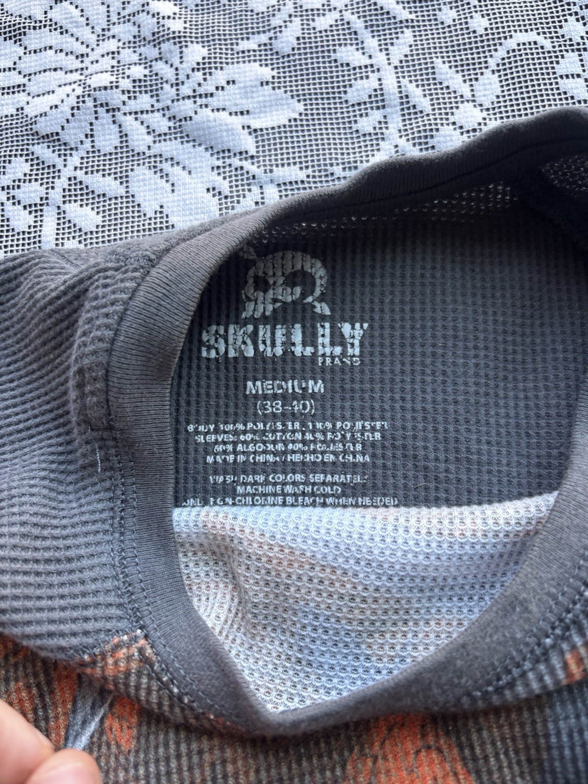 Y2K Skater Style Gray and Red Long Sleeve Thermal with Grim Reaper Graphic gallery