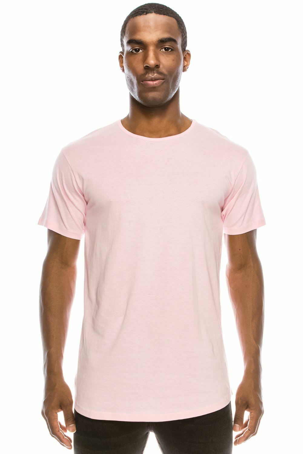 Pink Casual Extended Drop Cut Extra Longline Crewneck T-Shirt (Baby Pink) gallery