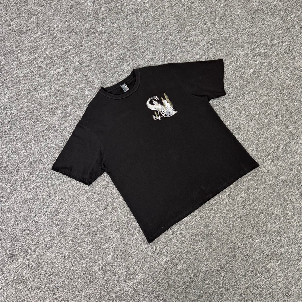 Derschutze Embroidered Logo High Street Casual Men's Loose Round-neck T-shirt gallery