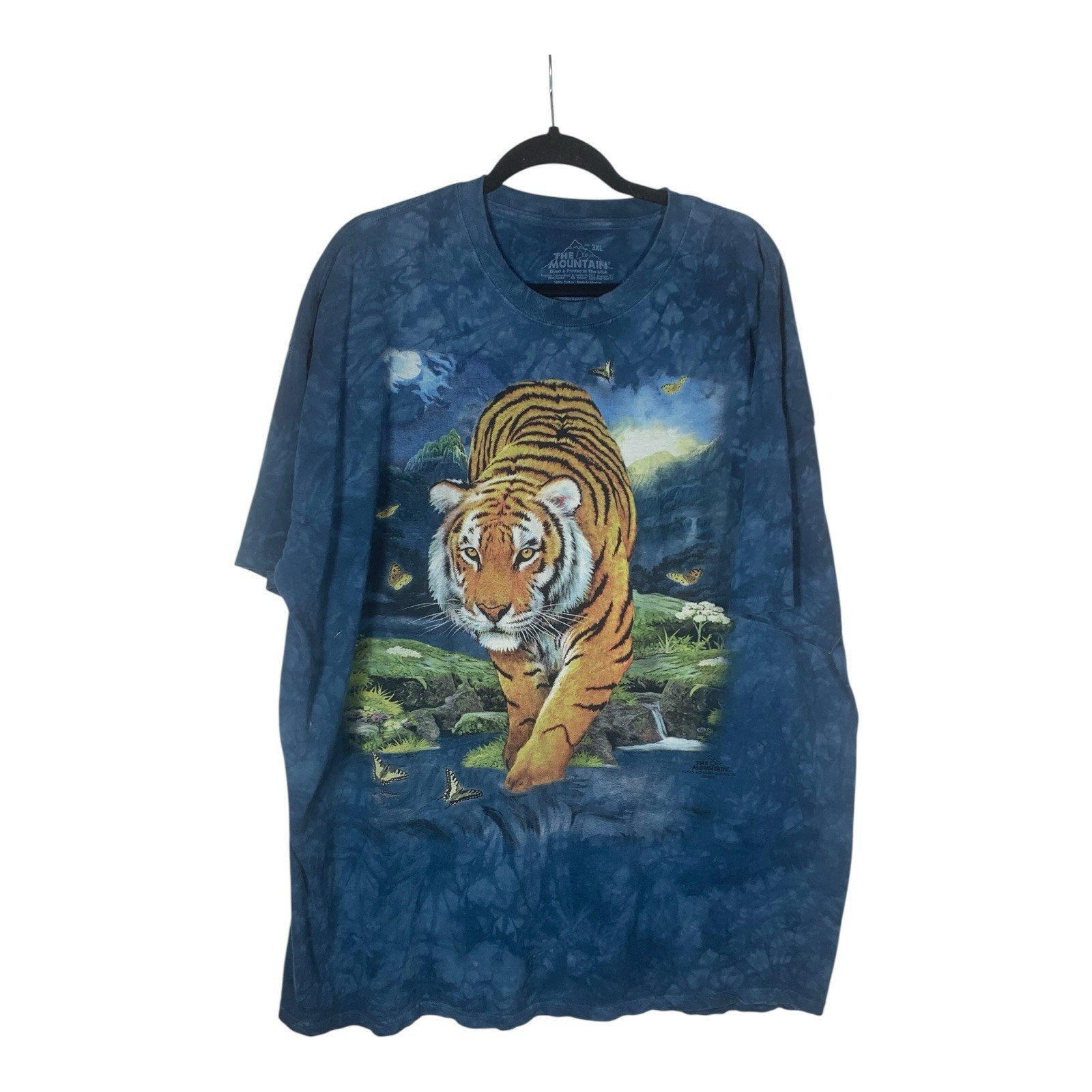 The Mountain Men’s T-shirt Blue Tiger & Butterflies Retired Logo 3XL #1491 EUC