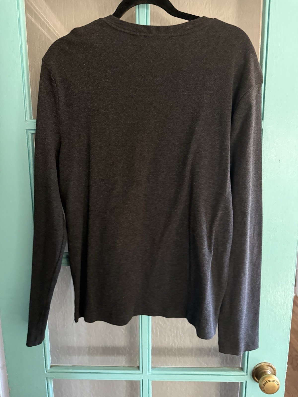 Armani Exchange AX Men's Size L Gray Shirt Long Sleeve Leather Logo Print Top gallery