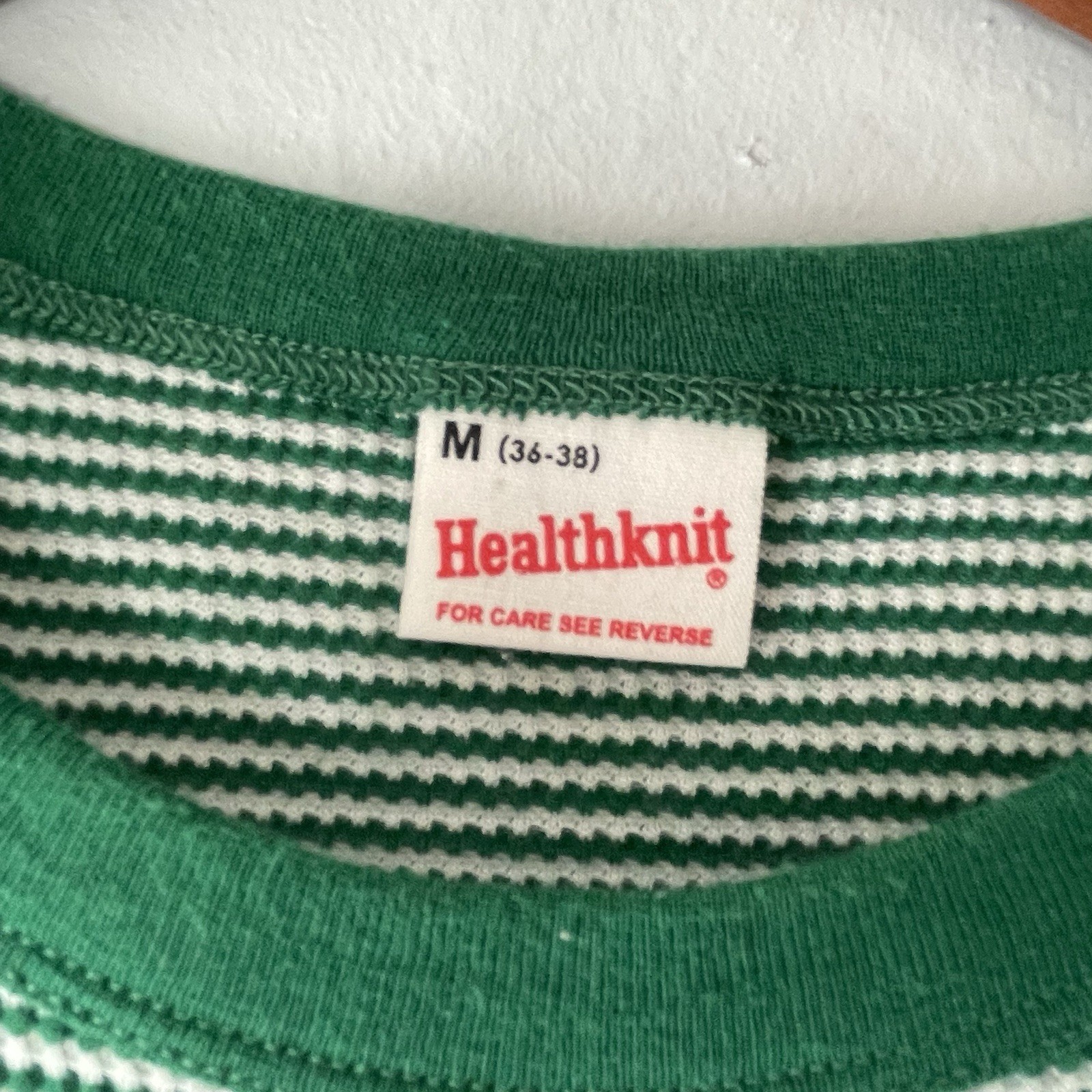 Healthknit Short Sleeve Thermal Waffle Knit Tee Shirt Medium Green White gallery