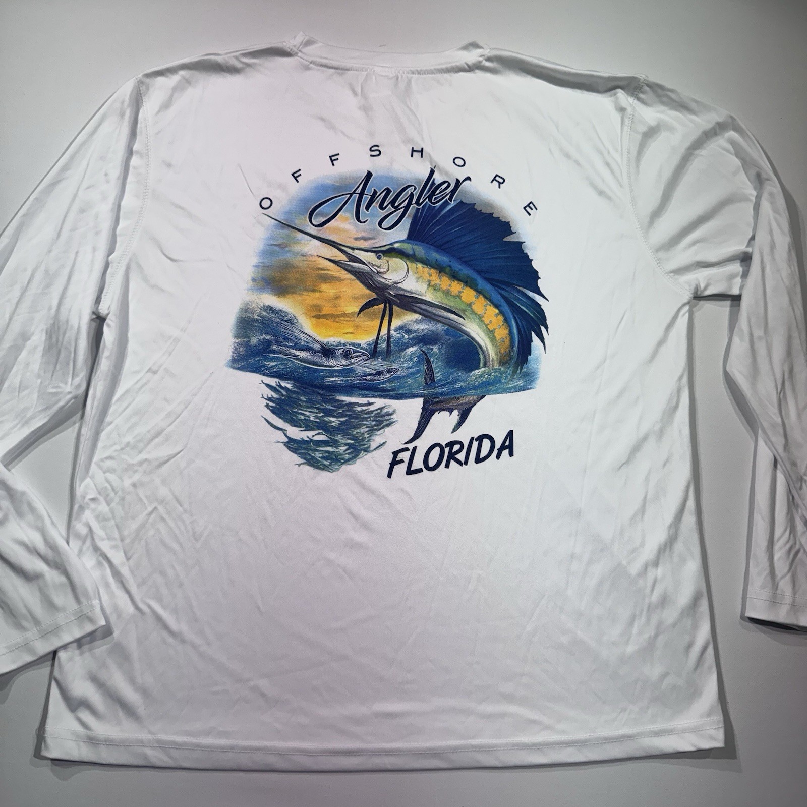 DMR SPORT Men's LS T-Shirt, White, Fishing Graphics Front & Back, M, NWT gallery