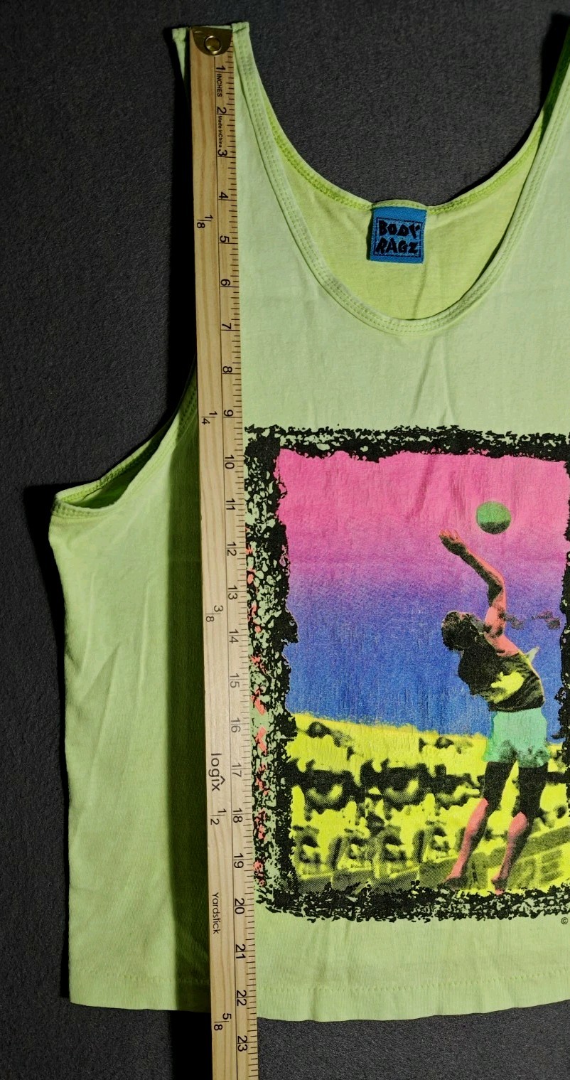 Vintage 1990 Body Ragz Volleyball Tank Top Neon Green Sz Med Oasis Zoo Crew Rare gallery