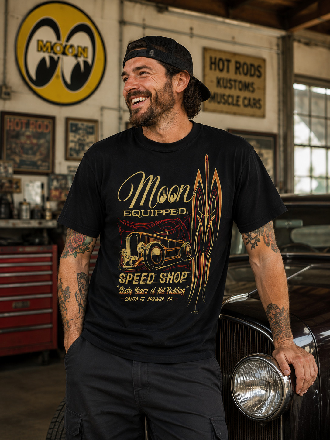 Men's Mooneyes Hot Rod Speed Shop Black Cotton T-Shirt MQT075BK gallery
