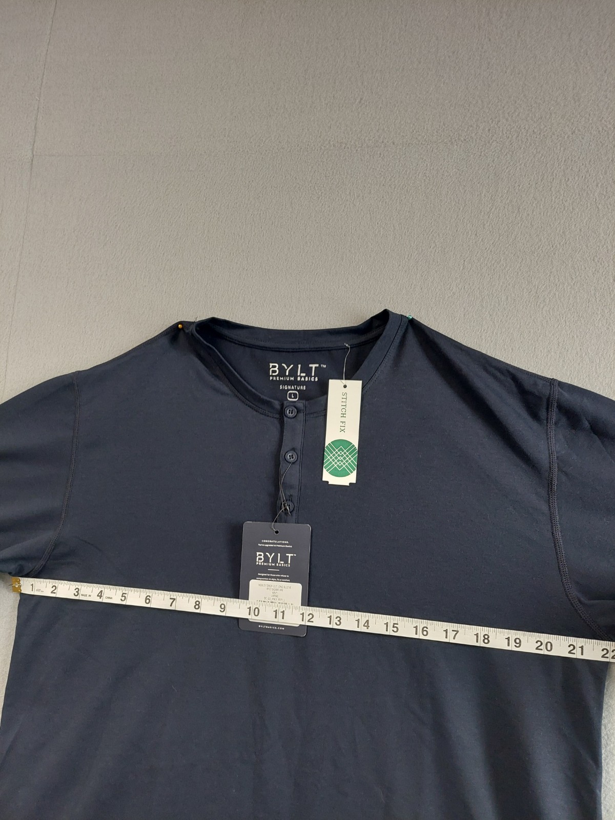 BYLT Men T Shirt L Gray Drop Cut Long Sleeve Stretch Button Up Logo Casual gallery