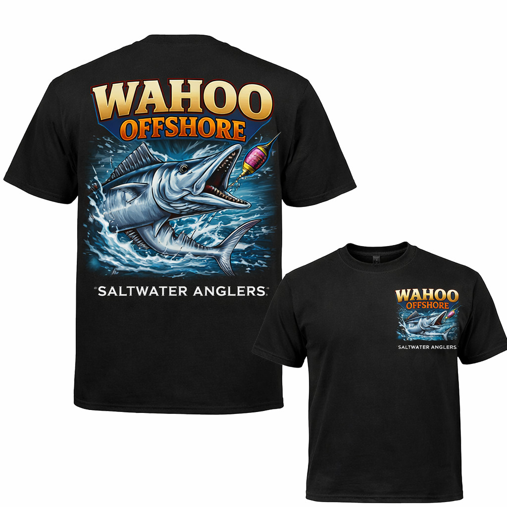 Wahoo Fishing T Shirt Offshore Angler Graphic Tee Saltwater Ocean Gift