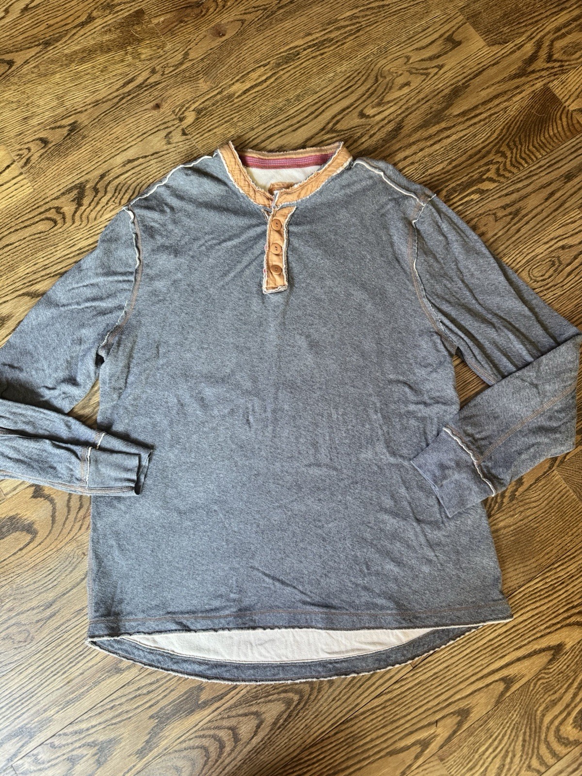 Carbon2Cobalt Mens Large Gray Henley Long Sleeve Shirt Cotton Casual gallery