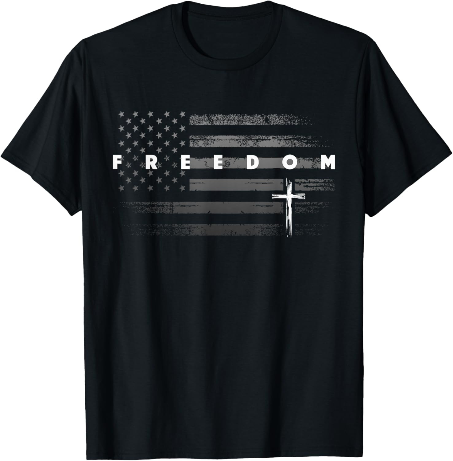 Grunge American Flag and Cross Faith Family Freedom T Shirt gallery
