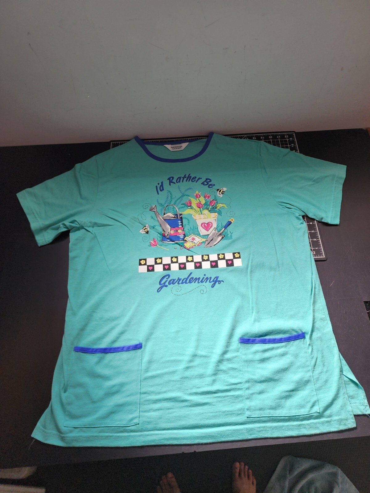 VTG IMPROVED LIVING Women’s SIZE 3XL T-SHIRT XXXL Teal “I’d Rather Be Gardening”