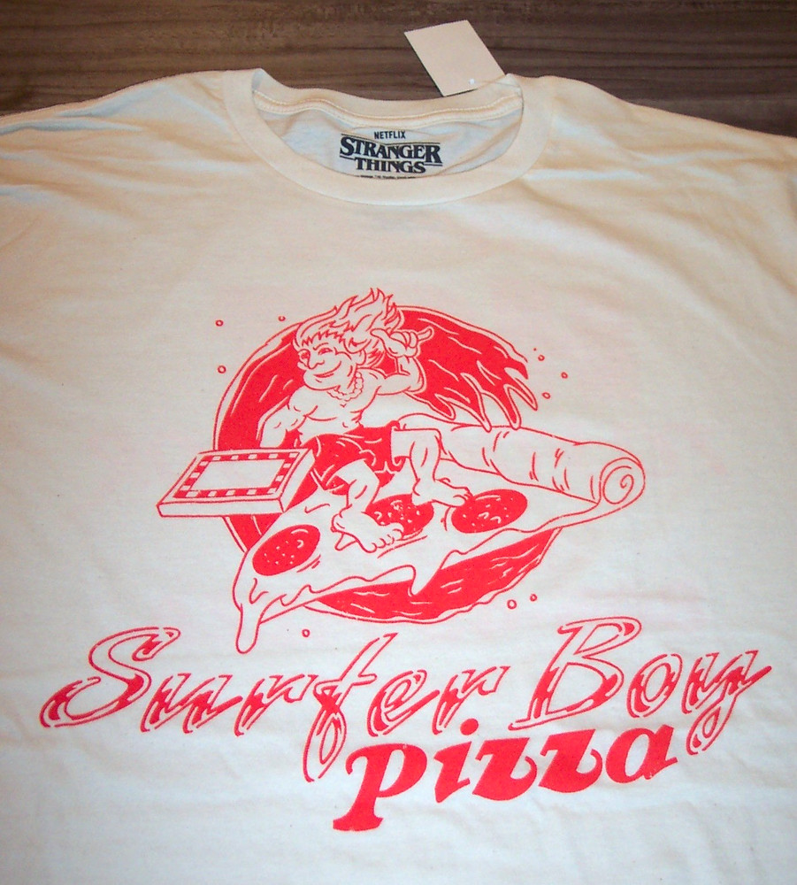 STRANGER THINGS Surfer Boy Pizza T-Shirt Netflix MENS XL NEW w/ TAG