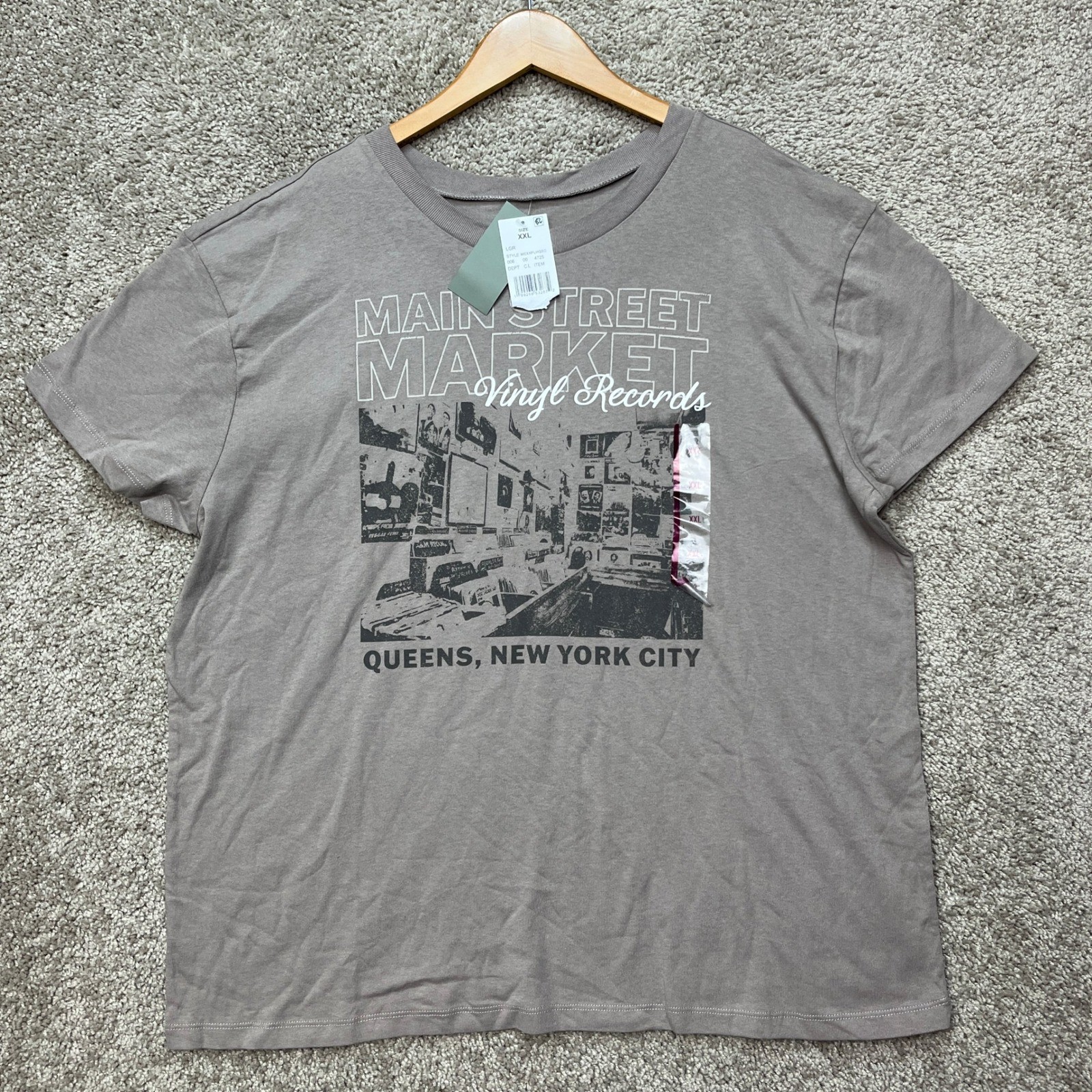 Main Street Market Vinyl Records NYC Doe T-Shirt Mens XXL Taupe Graphic NEW