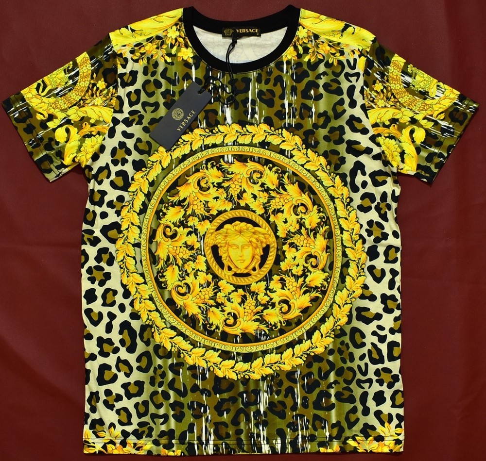Versace Medusa Leopard Baroque Print T-Shirt Black Gold Style Tee Size 3XL