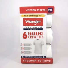 Wrangler Men Undershirts White Crew Neck Cotton Stretch Size 2XL Lot of 2 Packs