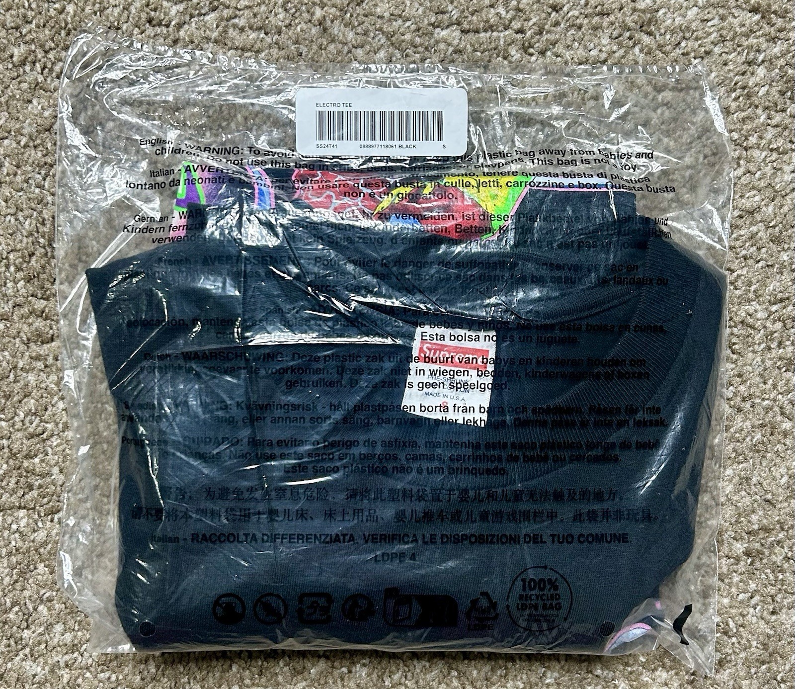 Supreme Electro Black Tee SS24’ Size Small 100% Authentic gallery