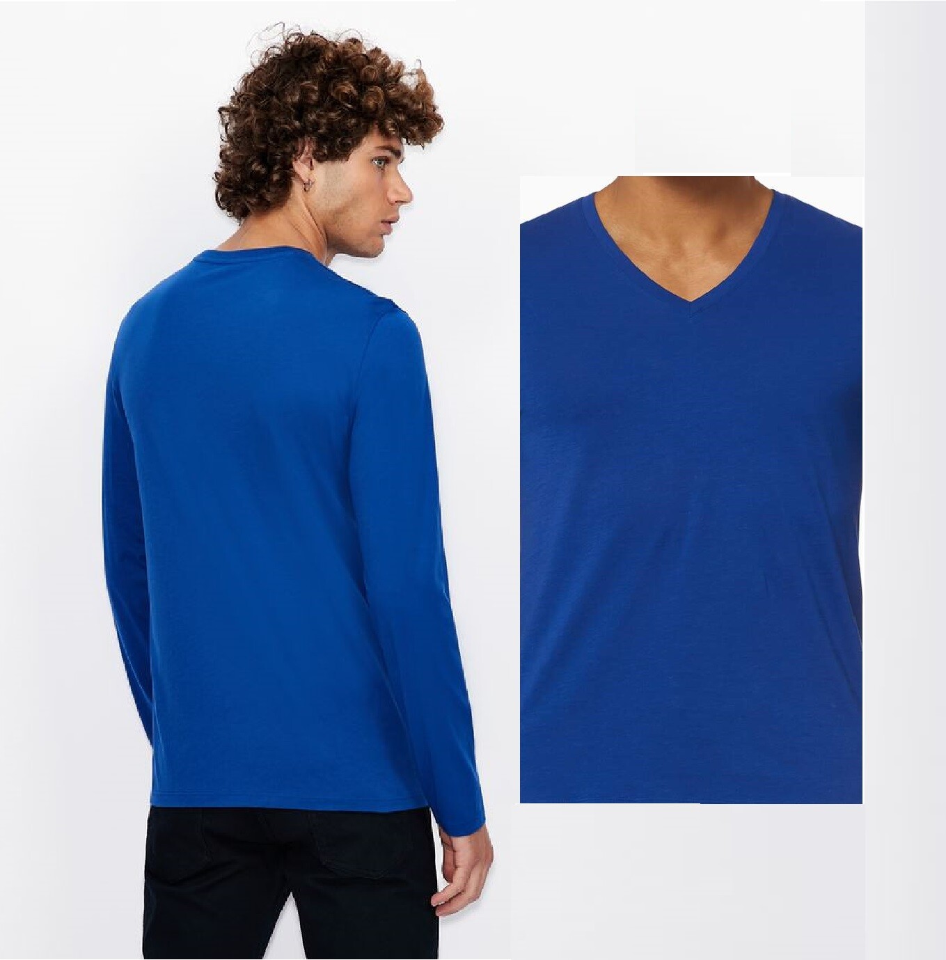 Armani Exhange Long Sleeve Pure Pima Slim Fit Jersey V Neck color Blue size M gallery