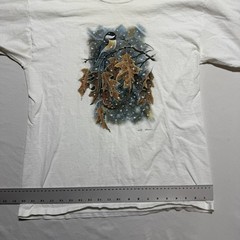 Vintage 90s David Wentzel Chickadee Wildlife Art T-Shirt L All Sport Nature Bird