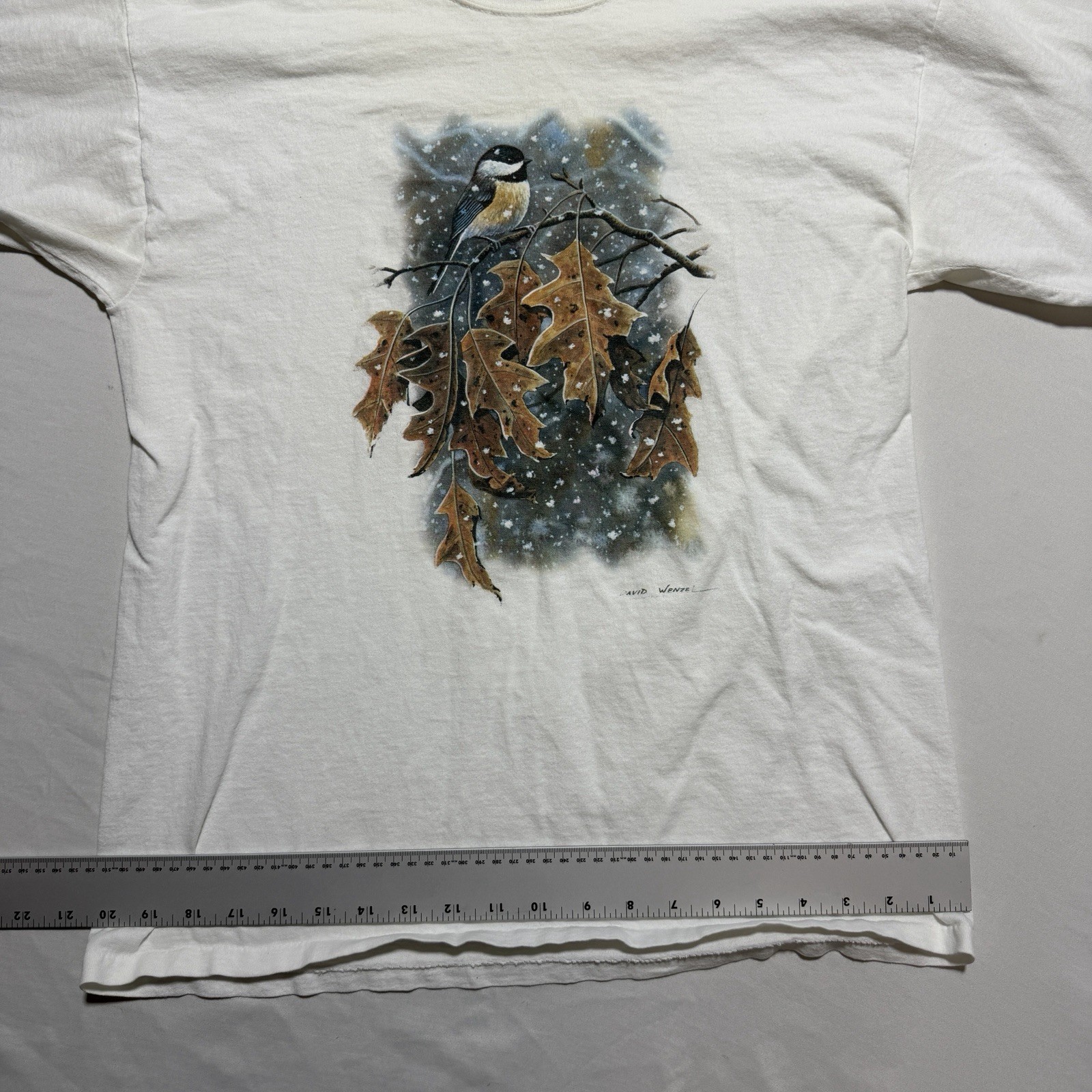 Vintage 90s David Wentzel Chickadee Wildlife Art T-Shirt L All Sport Nature Bird gallery