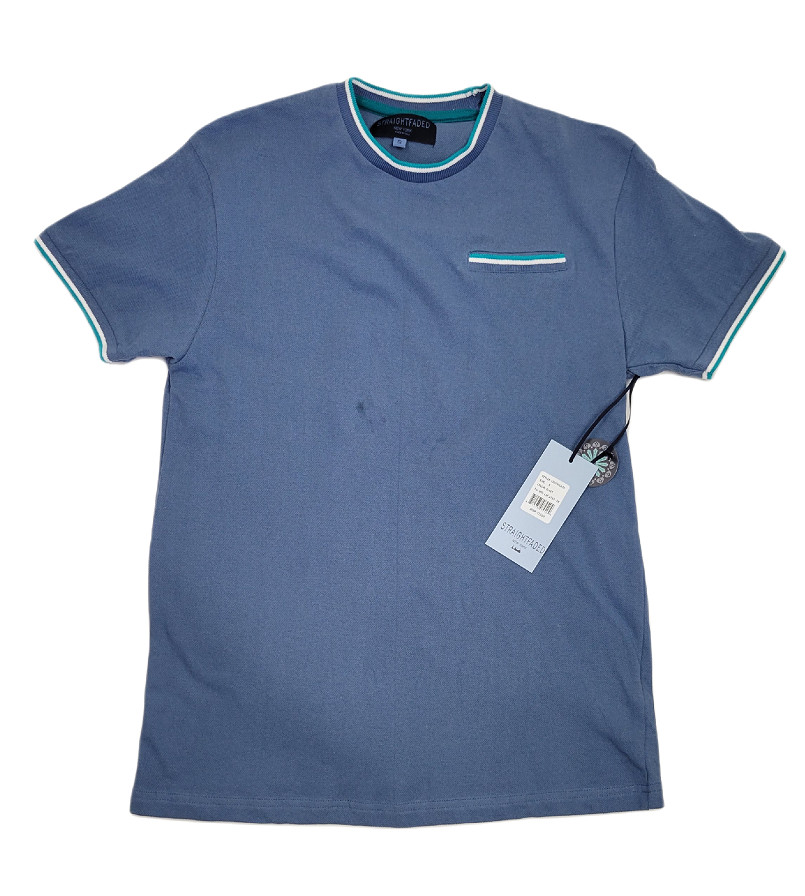 NWT Straight Faded Men’s blue textured pocket T shirt top Size S