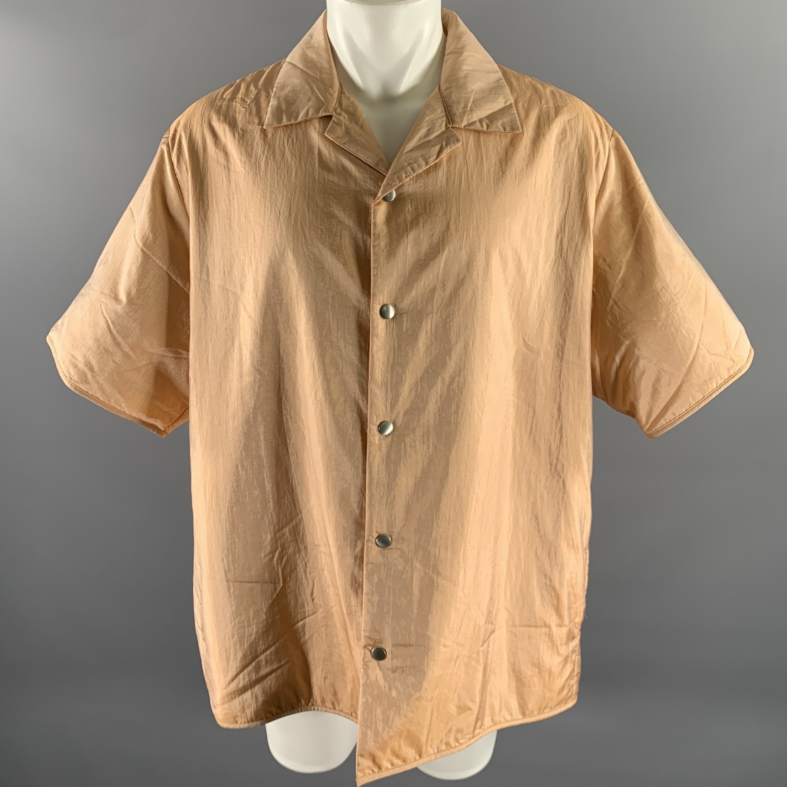 JIL SANDER Size XL Pink Peach Polyamide Silk Camp Short Sleeve Shirt gallery