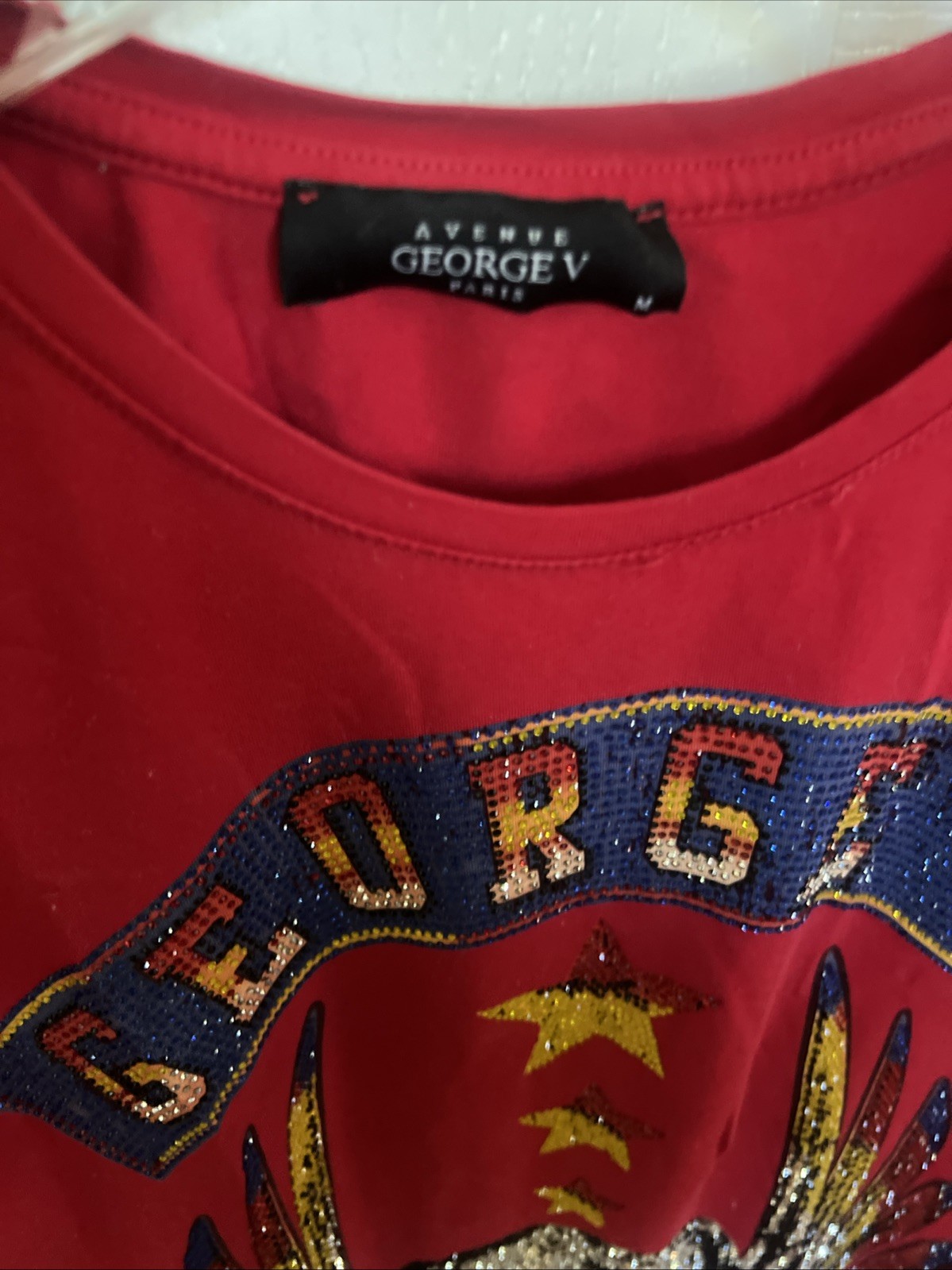 Avenue George V Paris Men's Short Sleeve Red T-shirt Skull rhinestone M gallery