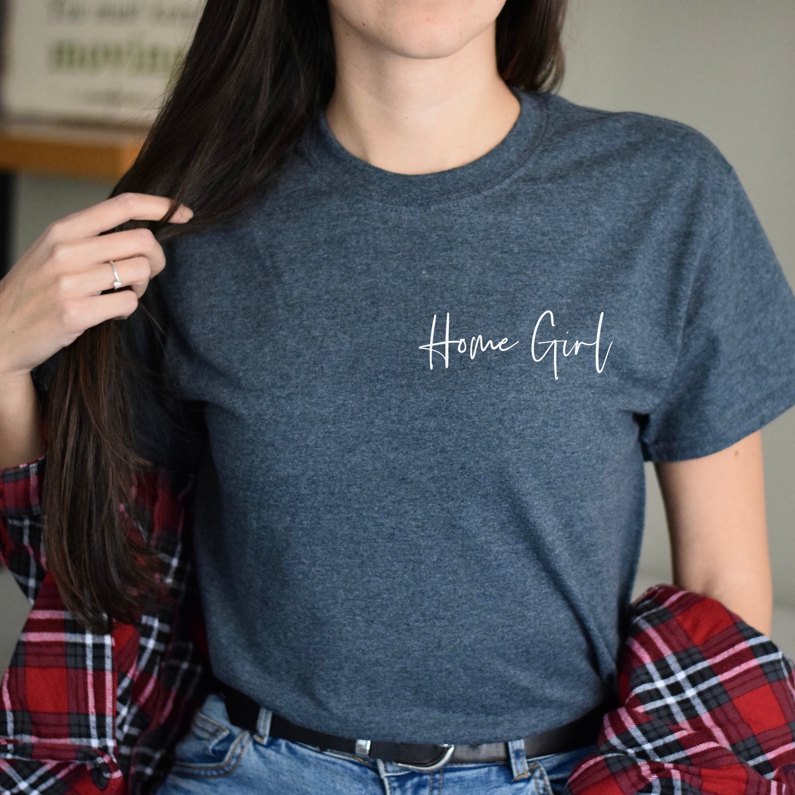 Home girl pocket Unisex T-shirt realtor tee Black Navy Dark Heather gallery