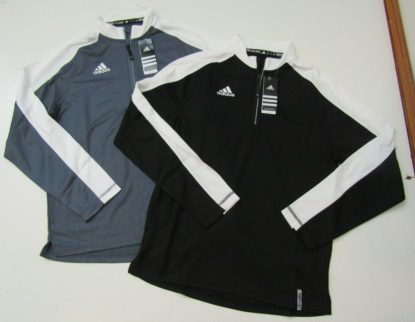 ADIDAS Mens Long Sleeve Knit 1/4 Zip Pullover Sweater Small S Black Gray White gallery