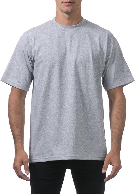 Pro Club Men's Heavyweight T-Shirt Crew Neck Plain Blank Short Sleeve Tee All Si gallery