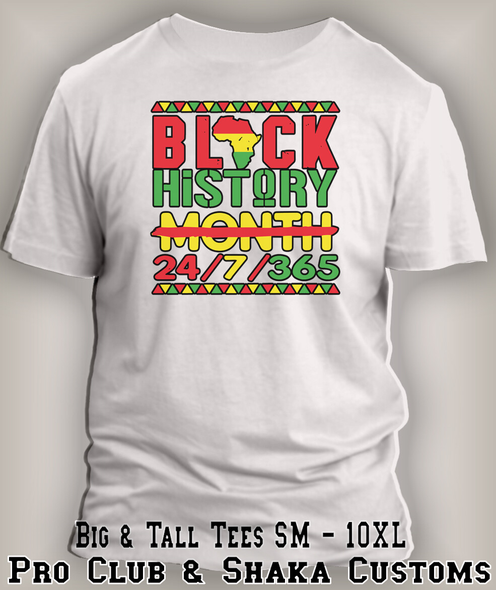 Mens Black History 24/7 Sport Graphic Tee Shirt Pro Club Shaka Big Tall Small gallery