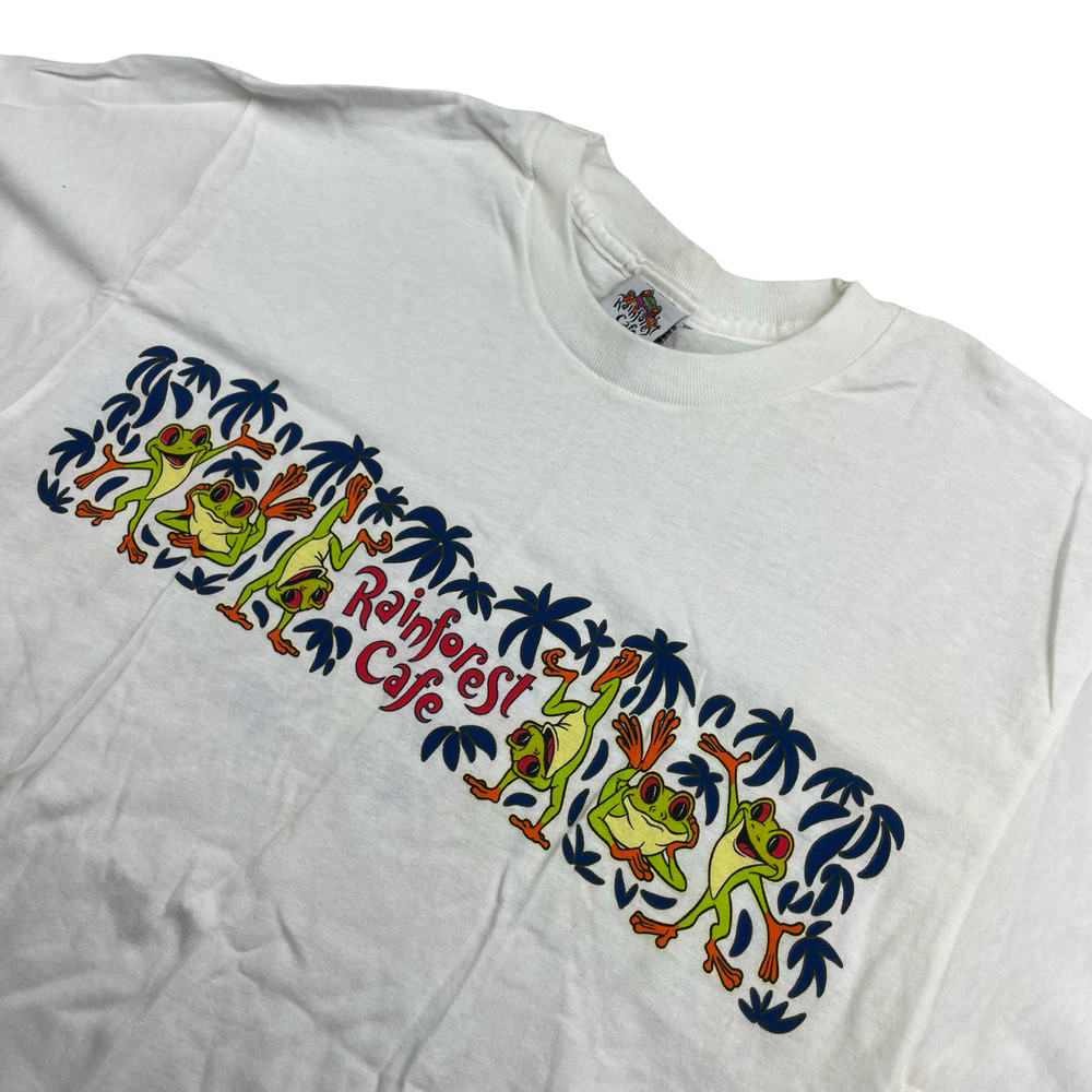 VTG NEW Rainforest Cafe Men’s Single Stitch T-Shirt White/Frogs • USA • Medium