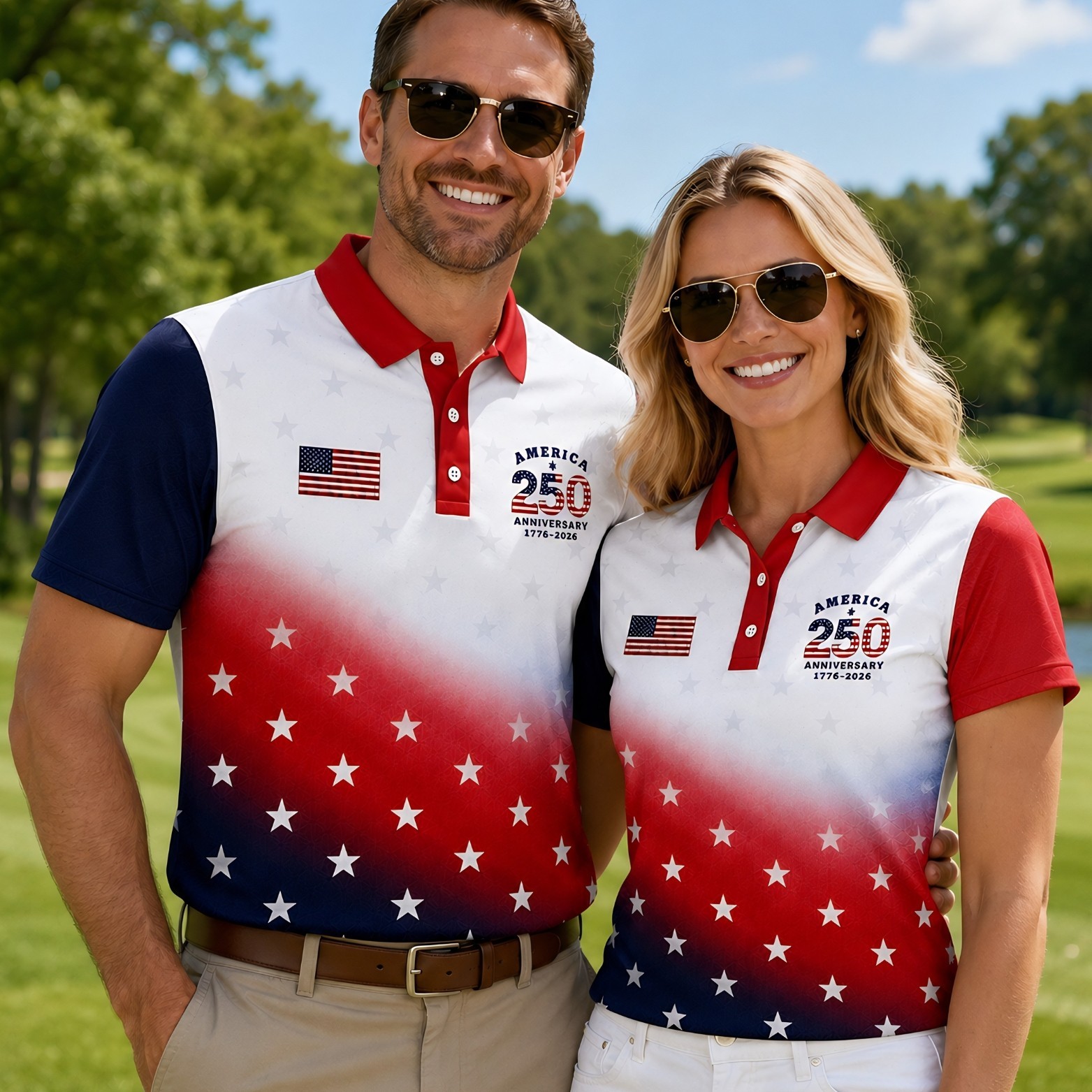 250 Years Of Freedom Patriotic Golf Shirt, Gradient 4th Of July Golf Polo(S-5XL) gallery