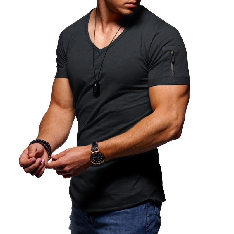 Mens Slim Fit Muscle T Shirt Tops Summer Casual V Neck Short Sleeve Blouse Tee gallery