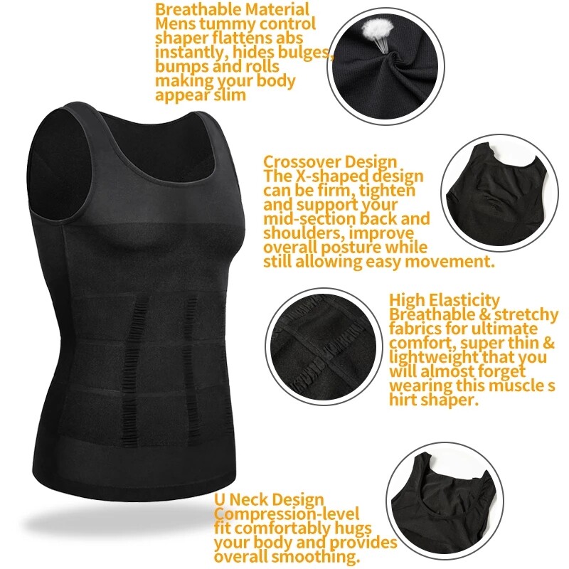 Men's Slimming Body Shaper Vest Abs Abdomen Compression Shirt Workout Tank Tops# gallery