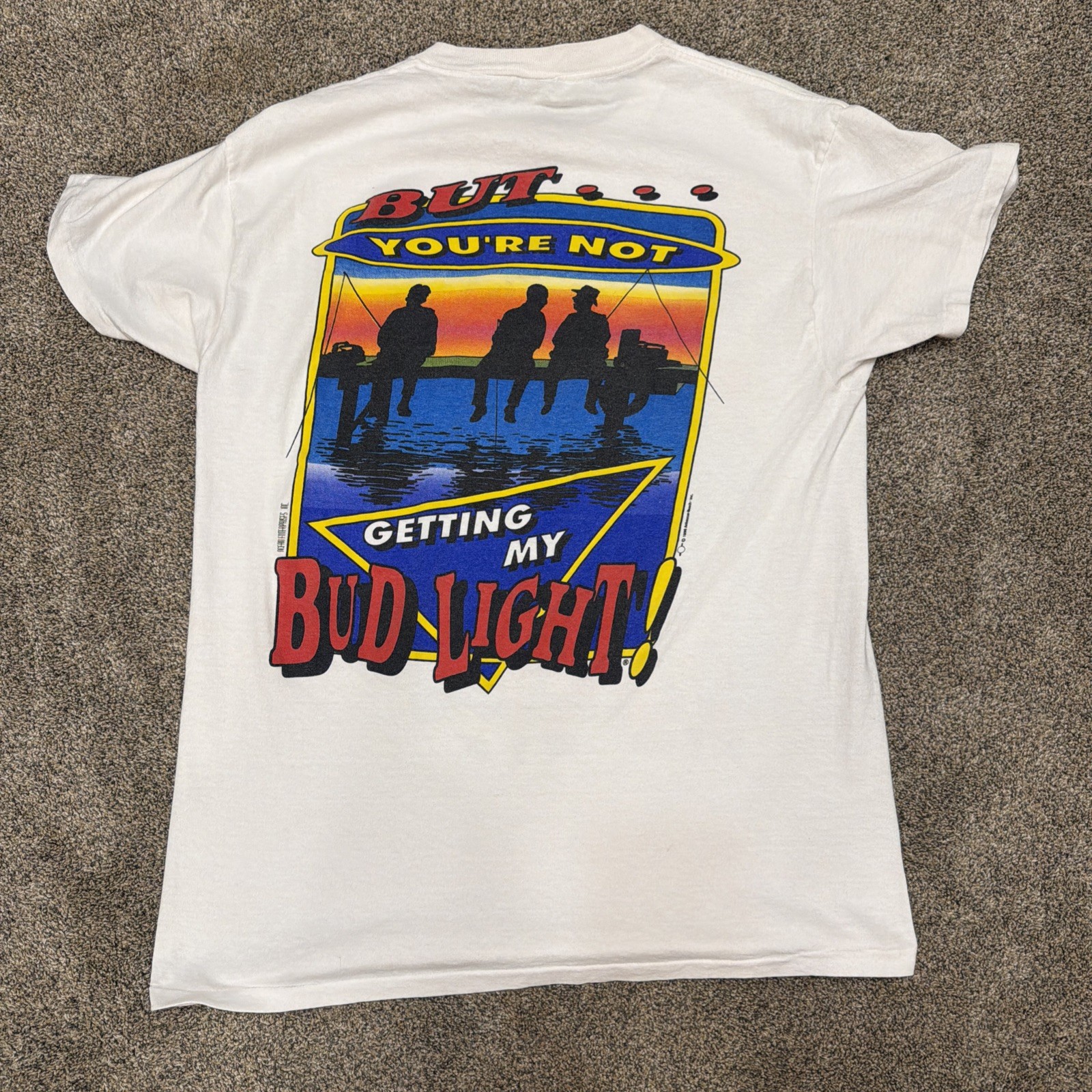 VTG 80s Bud Light I Love You Man T-Shirt Men L Single Stitch White Fishing Lake gallery