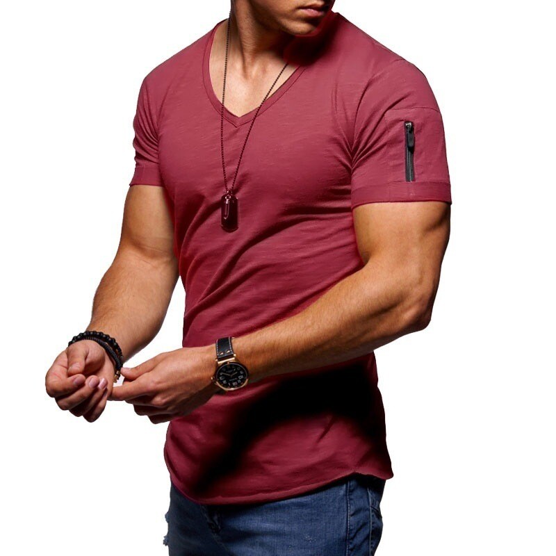 Mens Slim Fit Muscle T Shirt Tops Summer Casual V Neck Short Sleeve Blouse Tee gallery