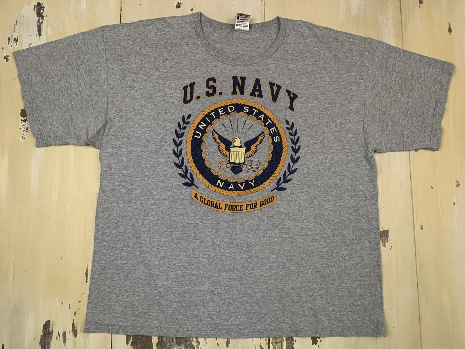 US NAVY – Vtg Gray Global Force For Good Block Letter USN T-shirt, Mens 2XL