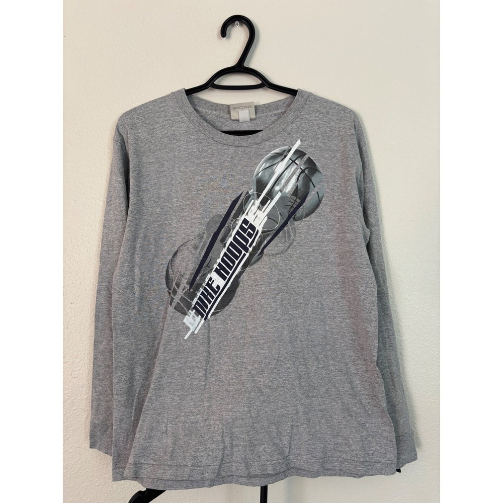 Nike Hoops Long Sleeve Graphic Tee Gray Basketball Shirt Y2K Silver Tag Mens L